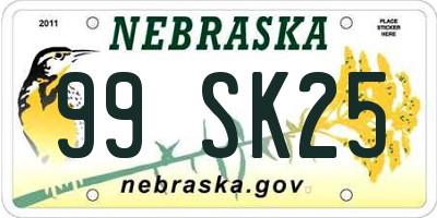 NE license plate 99SK25