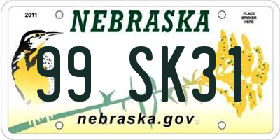 NE license plate 99SK31