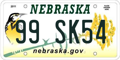 NE license plate 99SK54