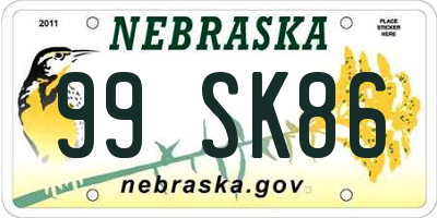 NE license plate 99SK86