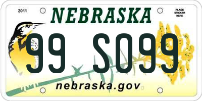 NE license plate 99SO99