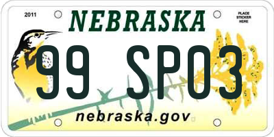 NE license plate 99SP03