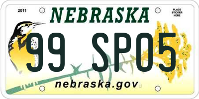 NE license plate 99SP05