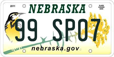 NE license plate 99SP07