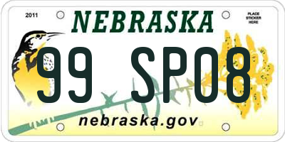 NE license plate 99SP08