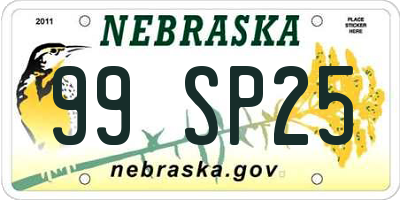 NE license plate 99SP25