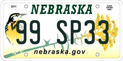 NE license plate 99SP33