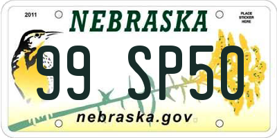 NE license plate 99SP50