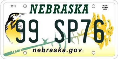 NE license plate 99SP76