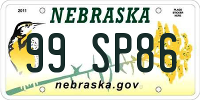 NE license plate 99SP86