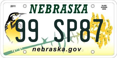 NE license plate 99SP87