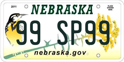 NE license plate 99SP99