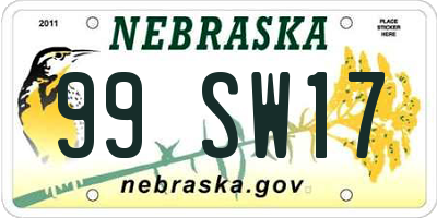 NE license plate 99SW17