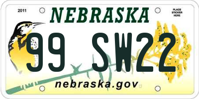 NE license plate 99SW22