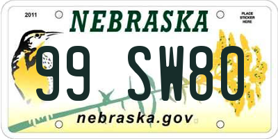 NE license plate 99SW80