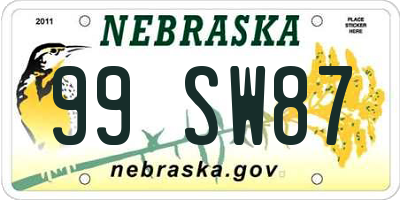 NE license plate 99SW87