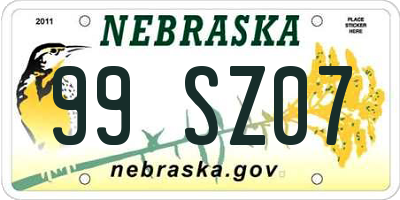 NE license plate 99SZ07