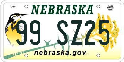 NE license plate 99SZ25