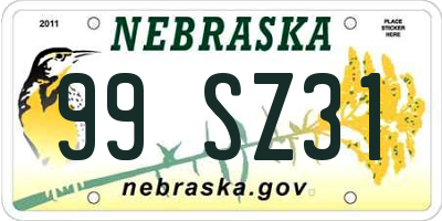 NE license plate 99SZ31