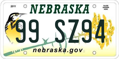 NE license plate 99SZ94