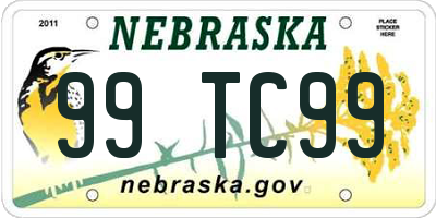 NE license plate 99TC99