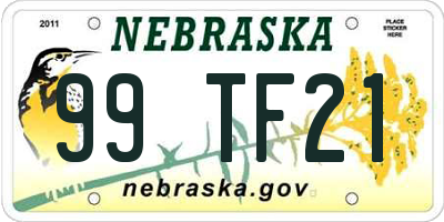NE license plate 99TF21
