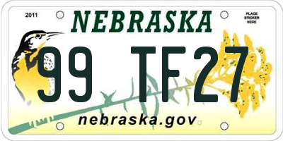 NE license plate 99TF27