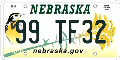 NE license plate 99TF32