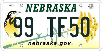 NE license plate 99TF50