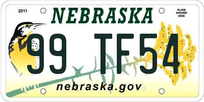 NE license plate 99TF54