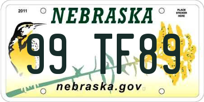 NE license plate 99TF89