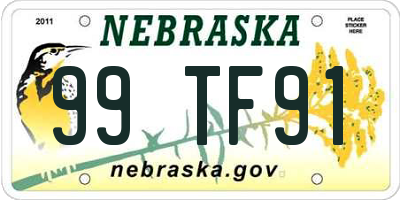 NE license plate 99TF91