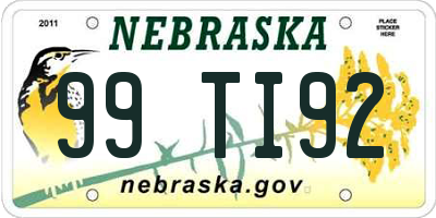 NE license plate 99TI92