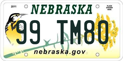 NE license plate 99TM80