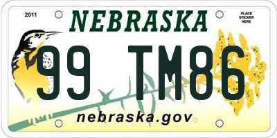 NE license plate 99TM86