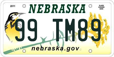 NE license plate 99TM89