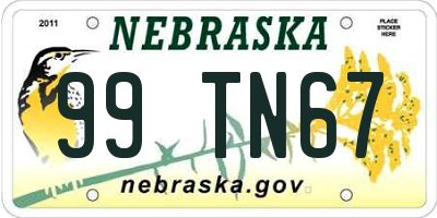 NE license plate 99TN67