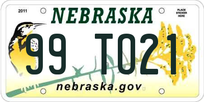 NE license plate 99TO21