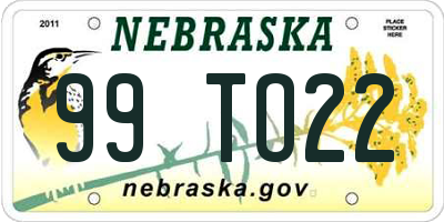 NE license plate 99TO22