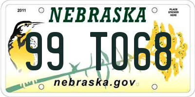 NE license plate 99TO68