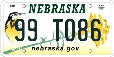 NE license plate 99TO86