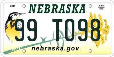 NE license plate 99TO98