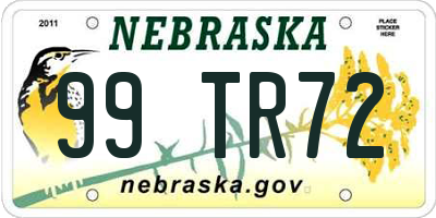 NE license plate 99TR72