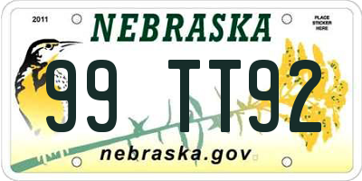 NE license plate 99TT92