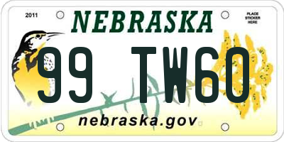 NE license plate 99TW60