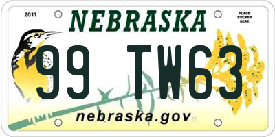 NE license plate 99TW63