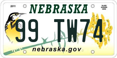 NE license plate 99TW74