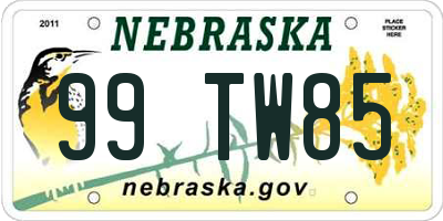 NE license plate 99TW85