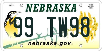 NE license plate 99TW98