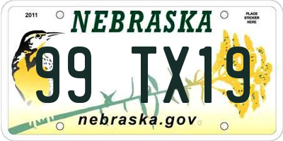 NE license plate 99TX19
